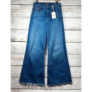 Mother The Roller Fray Jeans Womens Size 26 Blue Denim Wide Leg Flare Pants NWT